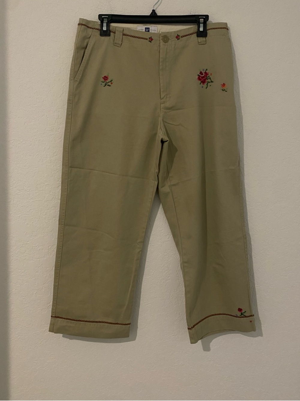GAP Khaki Pants with Red Floral Embroidery
